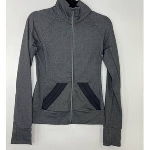 Prana Athletic Workout Zip Up Jacket Colorblock Charcoal Gray Black Size Small